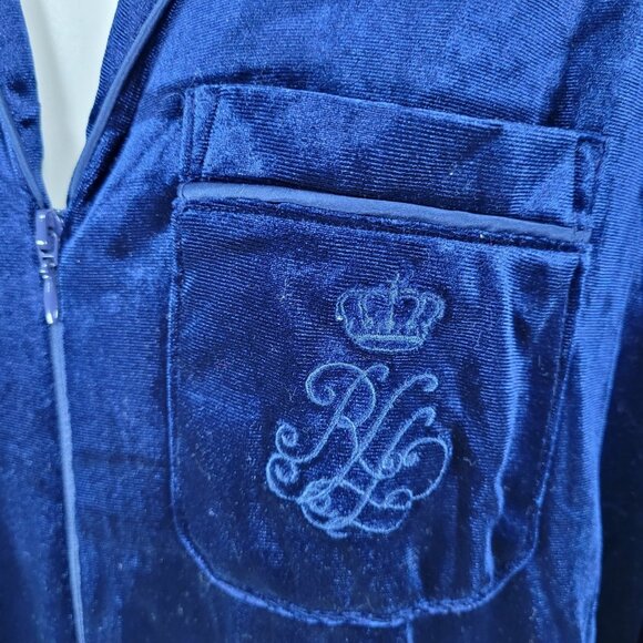 NWT Lauren Ralph Lauren Blue Velvety Velour Zip Long Sleeve Robe Size Small S - Picture 9 of 15